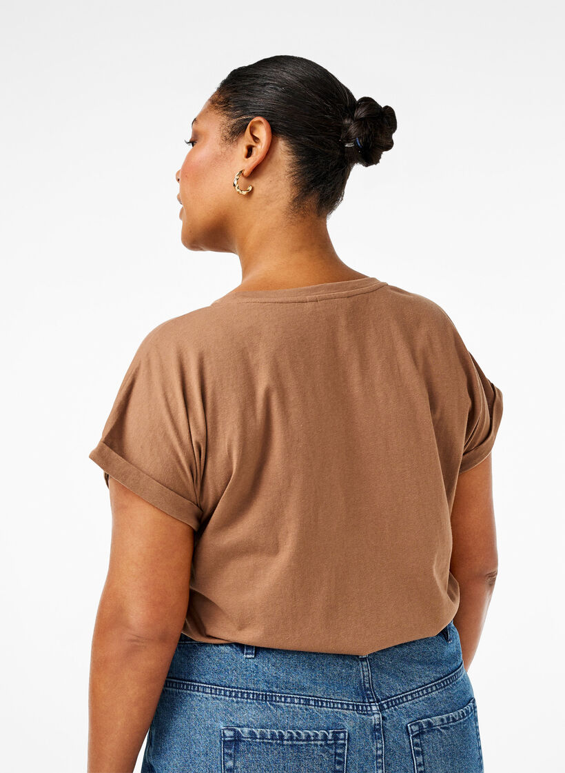 Short sleeve cotton blend T-shirt, Brown, Model image number 2