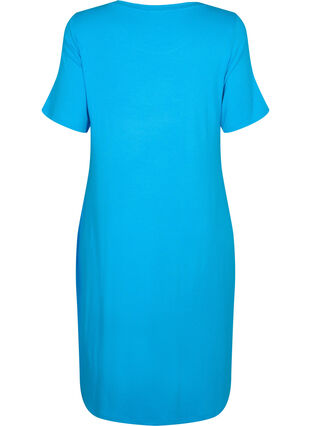 Short-sleeved midi dress in viscose rib quality, Ibiza Blue, Packshot image number 1