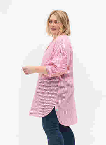 Striped tunic with v neck and buttons, Beetroot Stripe, Model image number 2