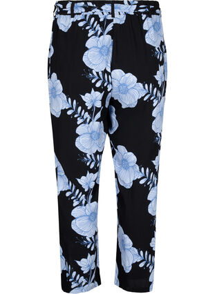 High-waisted viscose trousers, Black Big Bl. Flower, Packshot image number 1