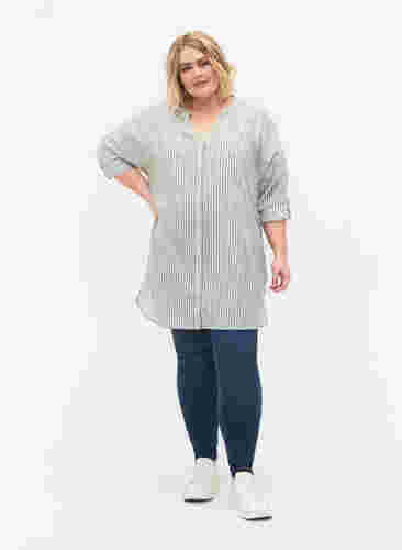 Striped tunic with v neck and buttons, Balsam Green Stripe, Model image number 2