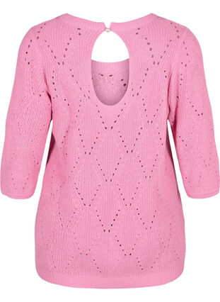 	 Knitted jumper with 3/4 sleeves and lace pattern, Begonia Pink, Packshot image number 1