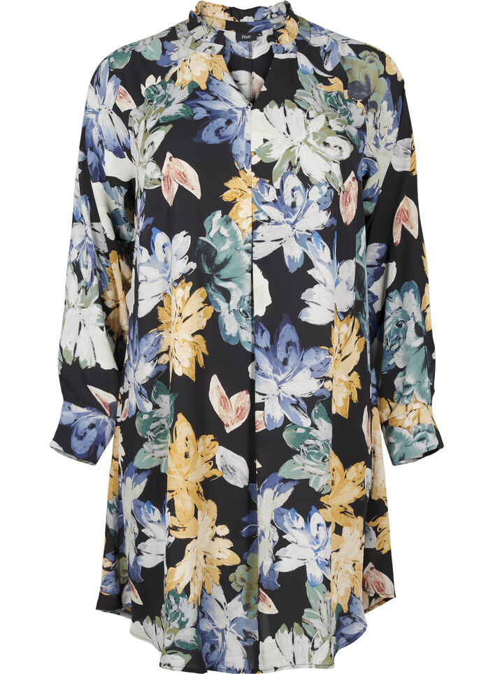 Long-sleeved dress with floral print, Yellow Flower AOP, Packshot image number 0