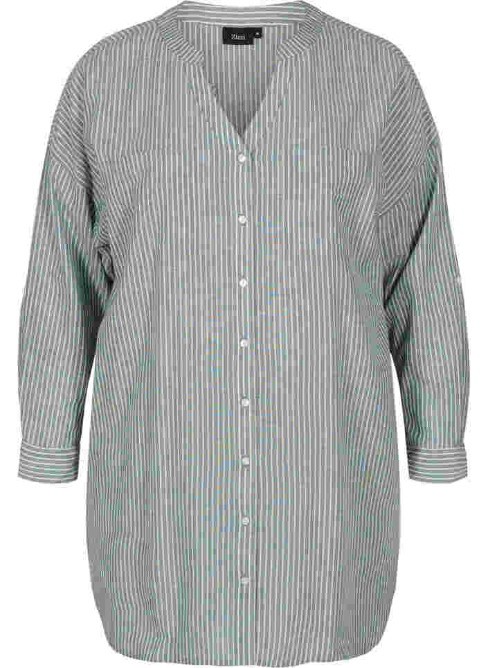 Striped shirt in 100% cotton, Cilantro Stripe , Packshot image number 0
