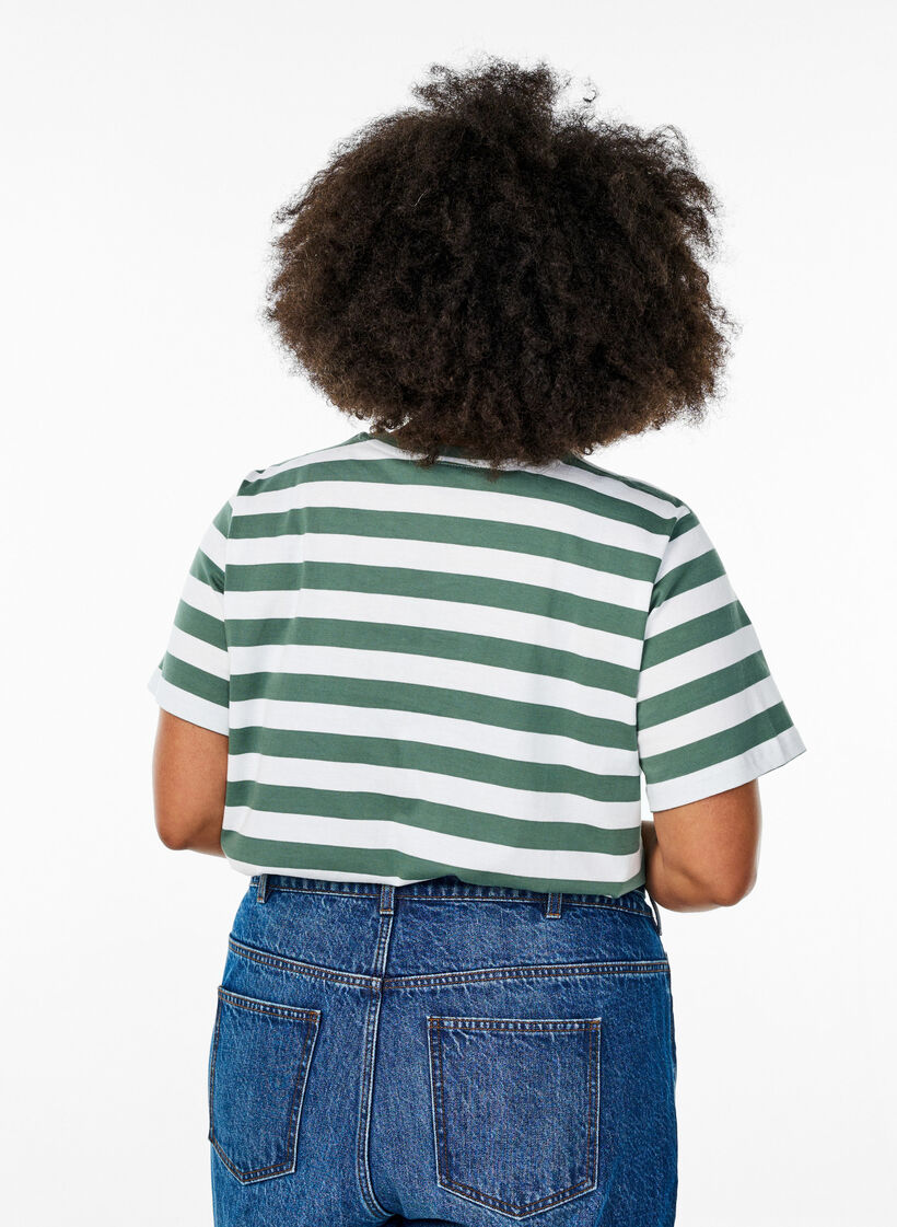 Organic cotton T-shirt with stripes and text, Green, Model image number 2