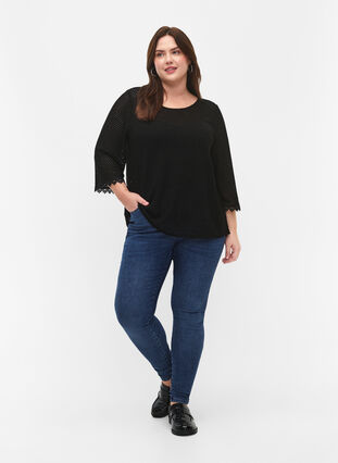 Knit top with 3/4 sleeves, Black, Model image number 2