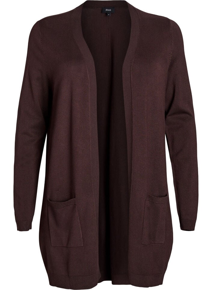 Long knitted cardigan in a viscose blend, Brown, Packshot image number 0