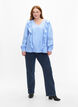 Blouse with ruffles and lace trim, Light Blue, Model image number 1