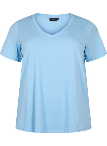 Short sleeve t-shirt with v-neckline, Placid Blue, Packshot image number 0