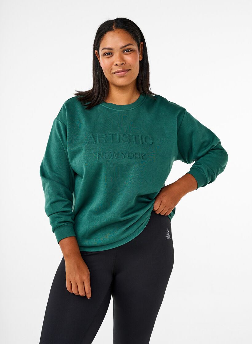 Sweatshirt with terry text, Green, Model image number 0
