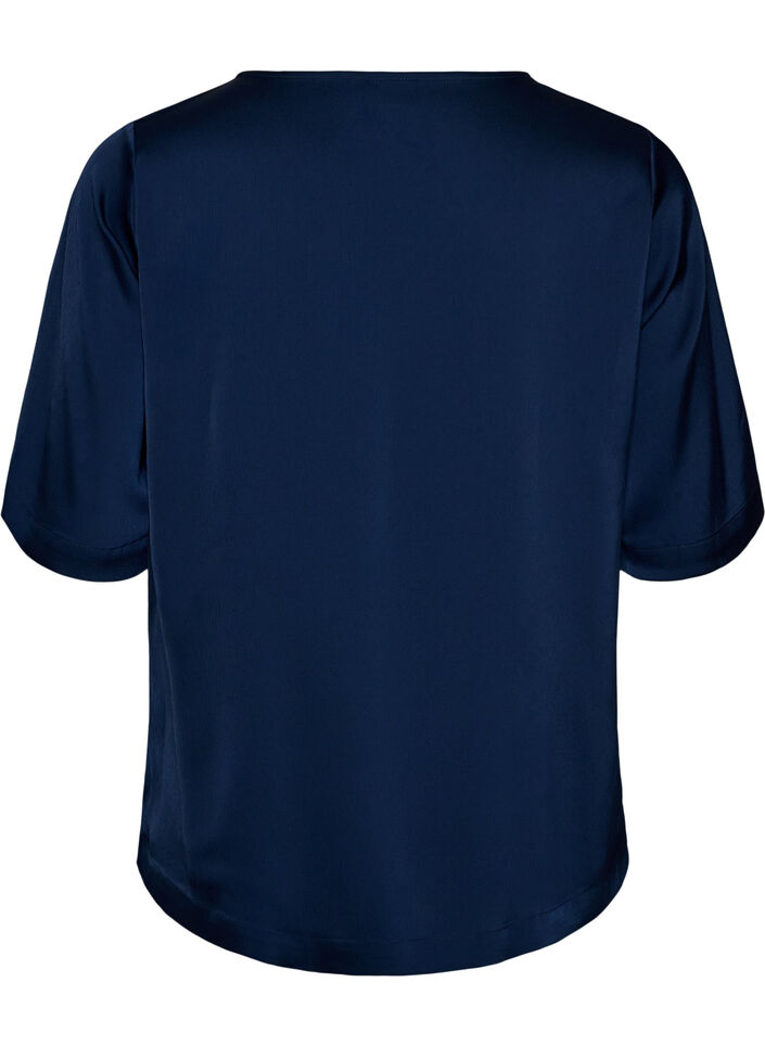 Satin blouse with elbow-length sleeves, Blue, Packshot image number 1