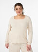 Jersey blouse with a square neck and ribbed texture, Beige, Model image number 0