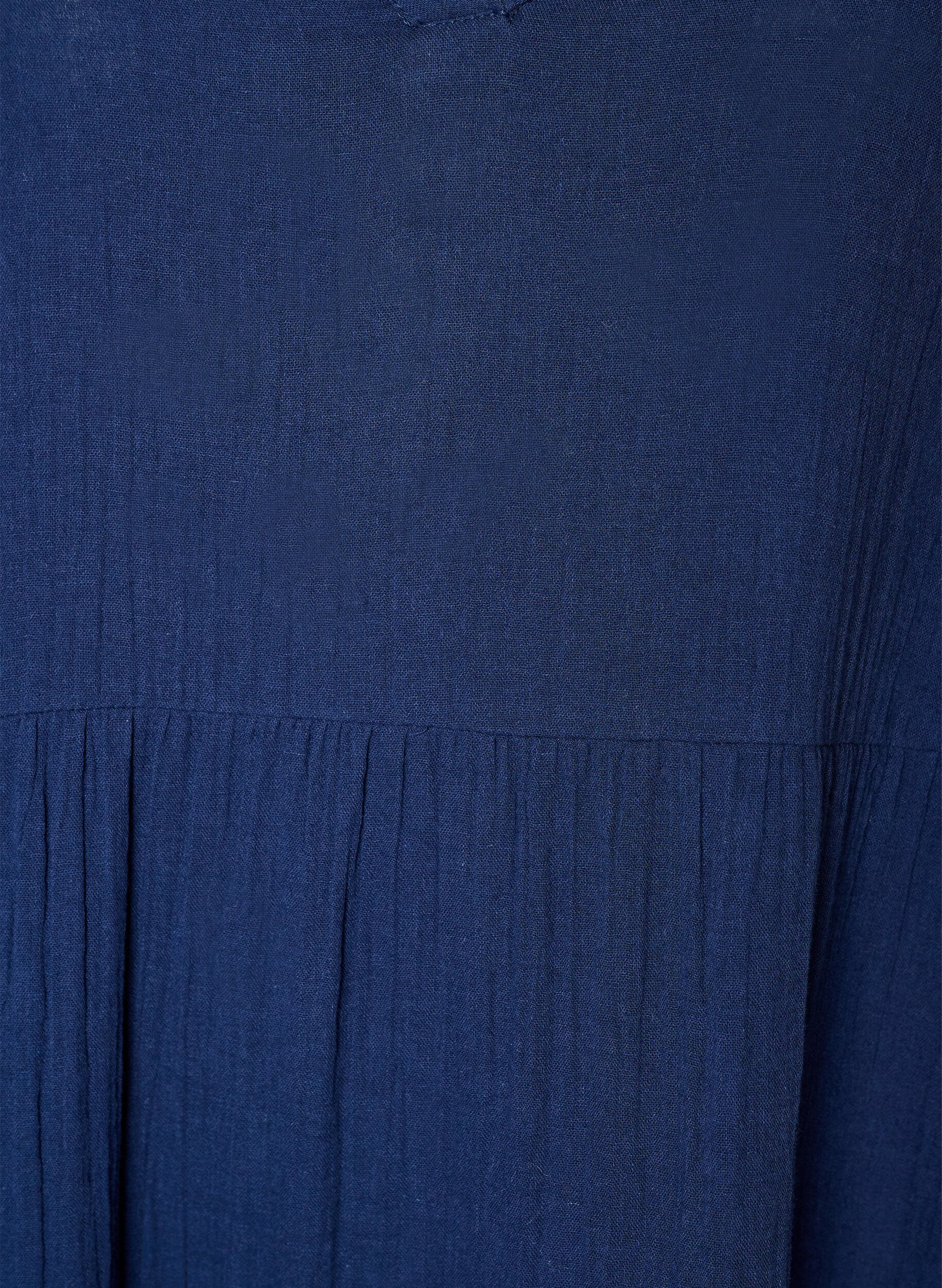 Zizzifashion A-line midi dress in cotton muslin, Blue, Packshot image number 2