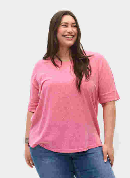 Melange blouse with short sleeves