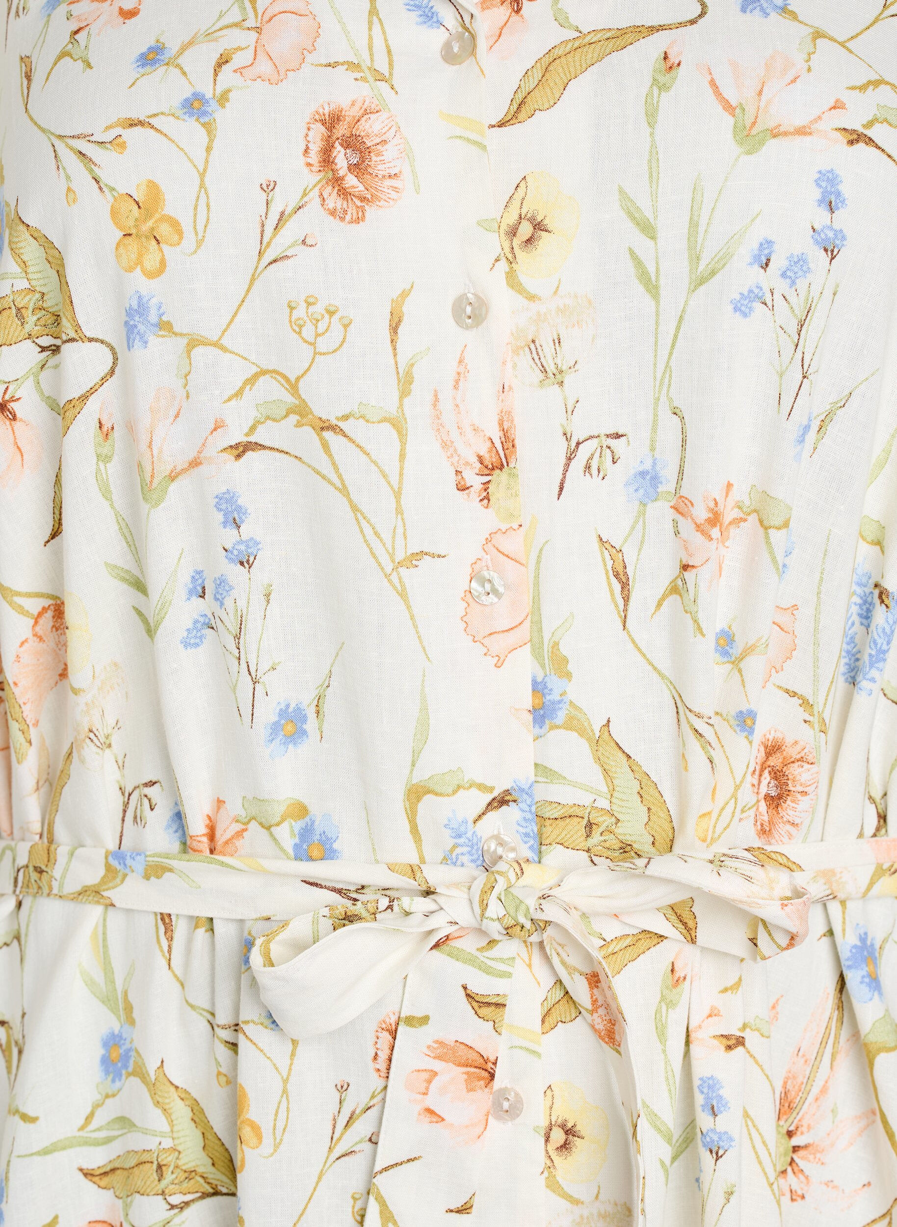 Zizzifashion Shirt dress in linen and viscose with a tie belt, Vanilla, Packshot image number 2