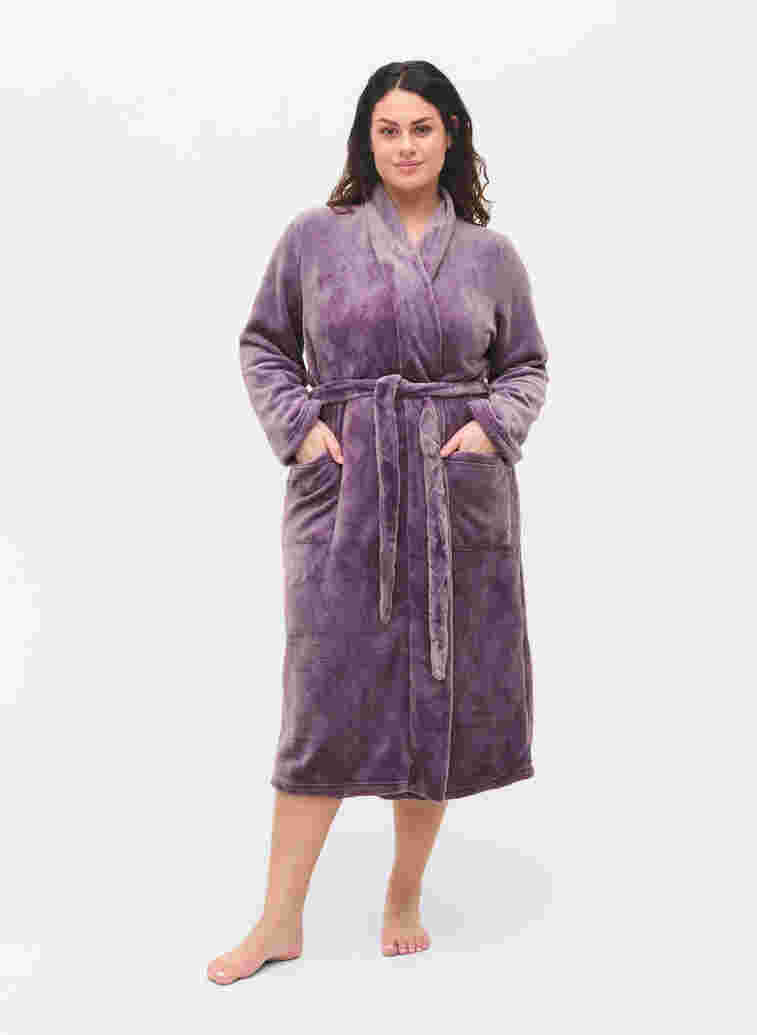 Long dressing gown with pockets, Vintage Violet, Model image number 2
