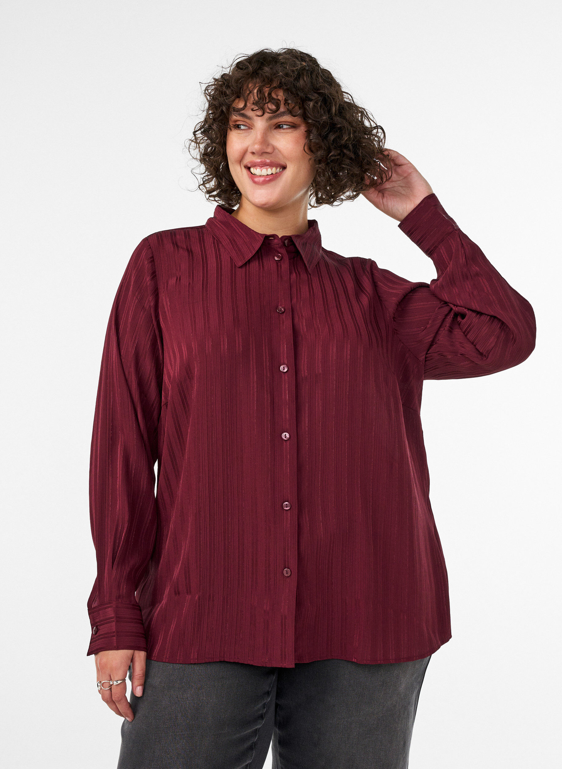 ZizzifashionShirt with textured stripes and glitter threads, Red, Model image number 0