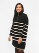 Striped knit dress with high collar and zipper, Black w. Birch, Model image number 0