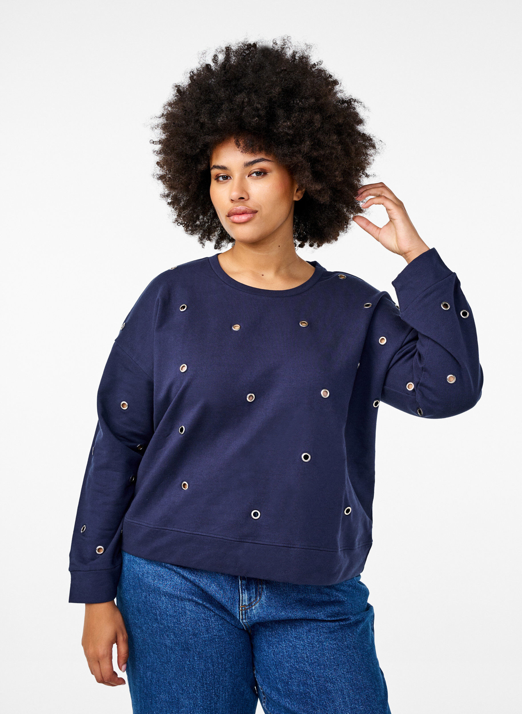 Zizzifashion Sweatshirt with eyelets, Blue, Model image number 0