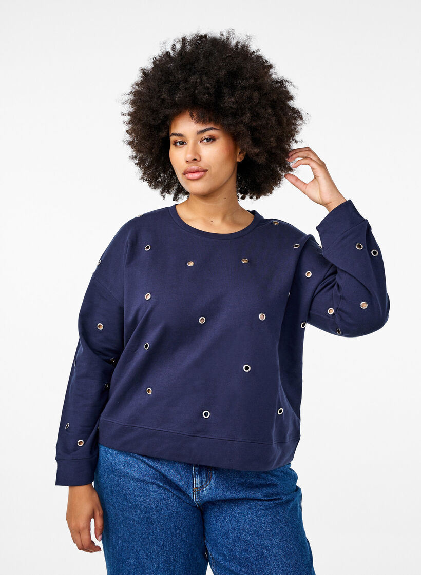 Sweatshirt with eyelets, Blue, Model image number 0
