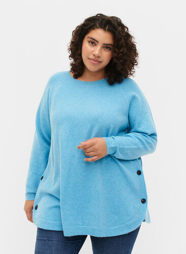 Marled knitted sweater with button details, River Blue WhiteMel., Model image number 0