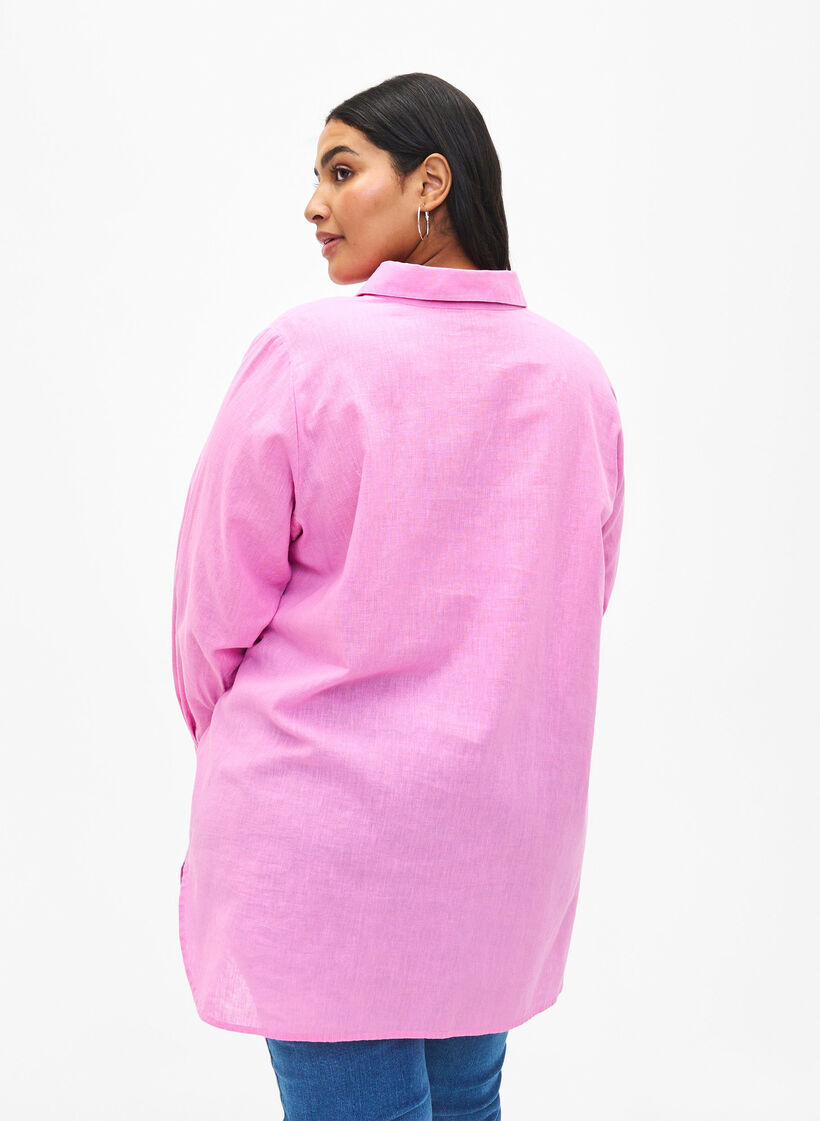 Long shirt in linen and cotton, Rosebloom, Model image number 1