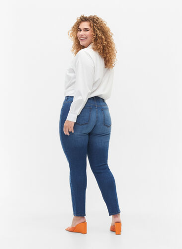 Emily jeans with regular waist and slim fit, Blue denim, Model image number 1
