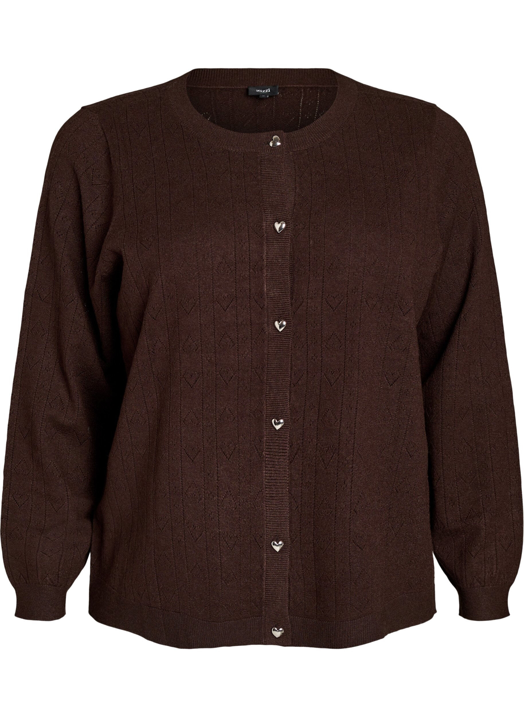 ZizzifashionKnitted cardigan with heart eyelet embroidery, Brown, Packshot image number 0