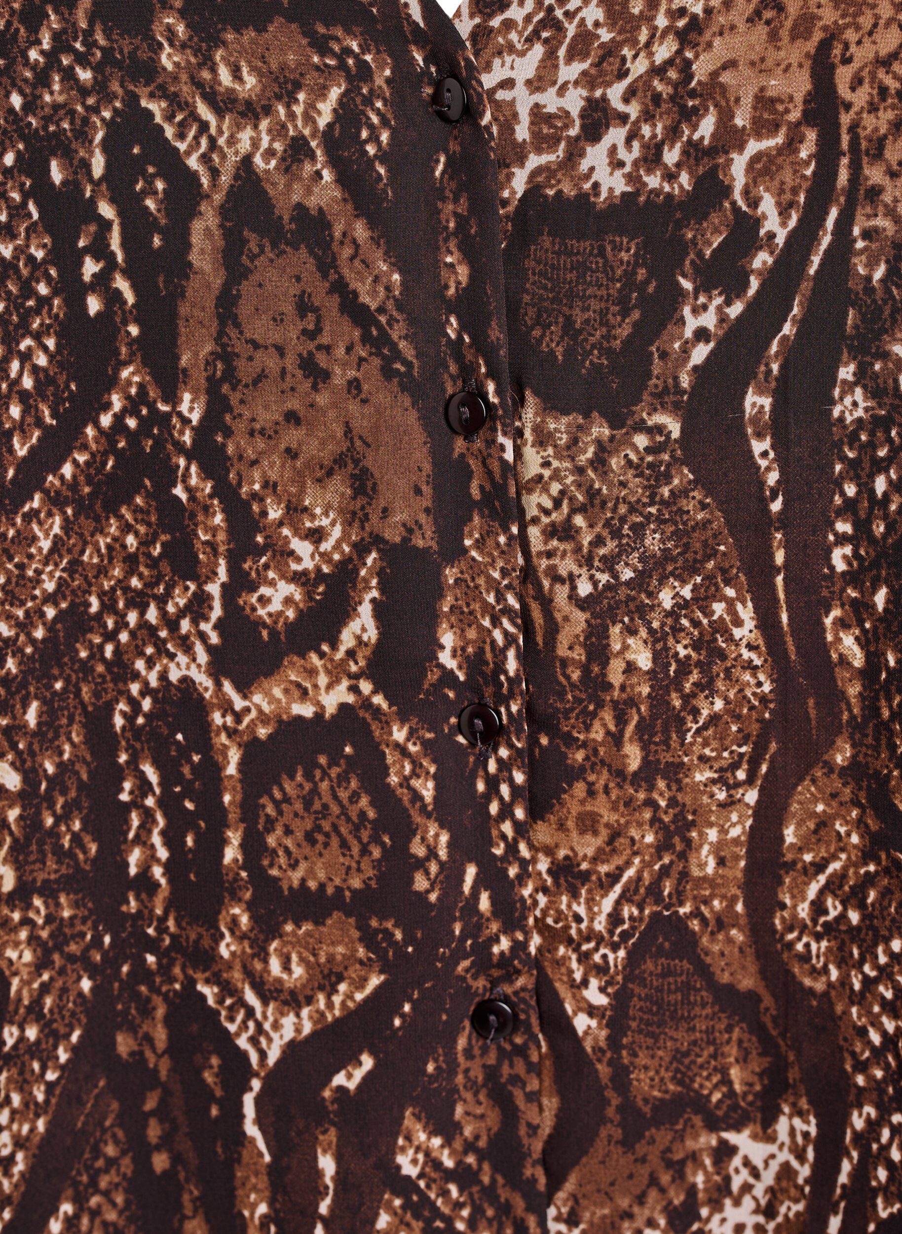 Zizzifashion Blouse with animal print and ruffles, Brown, Packshot image number 2