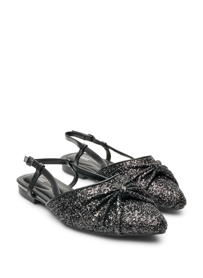 Sparkly slingback with bow detail, Black, Packshot image number 1