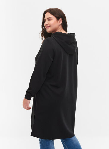 Sweatshirt dress with hood and slit, Black, Model image number 1