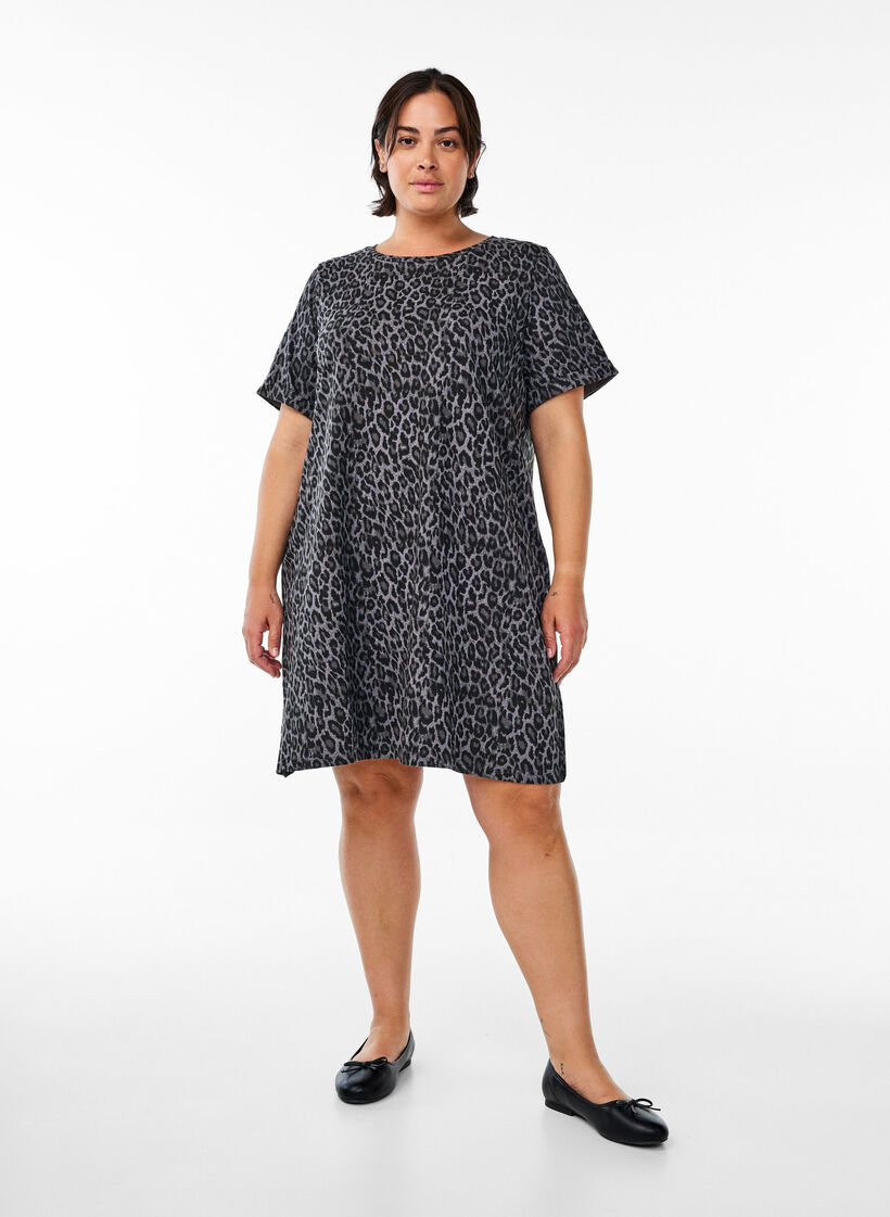 Short T-shirt dress in cotton jersey, Grey, Model image number 1