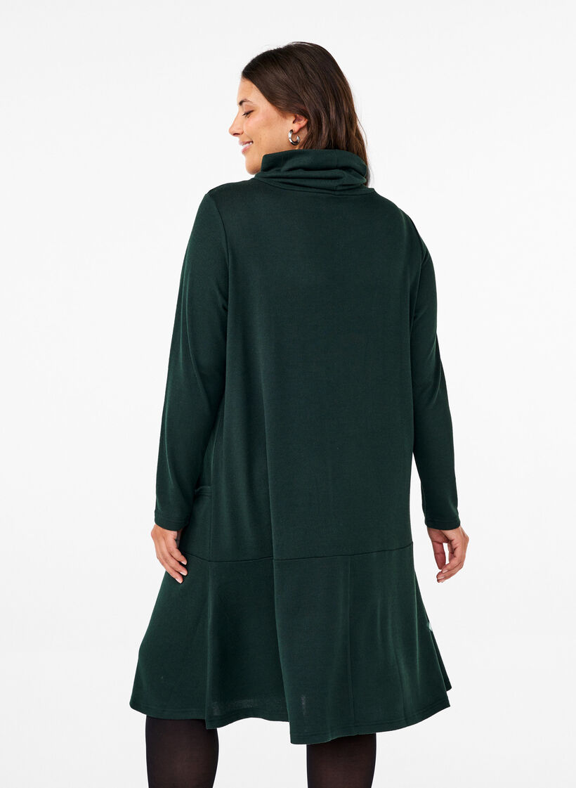 Jersey dress with high neck and pockets, Green, Model image number 2