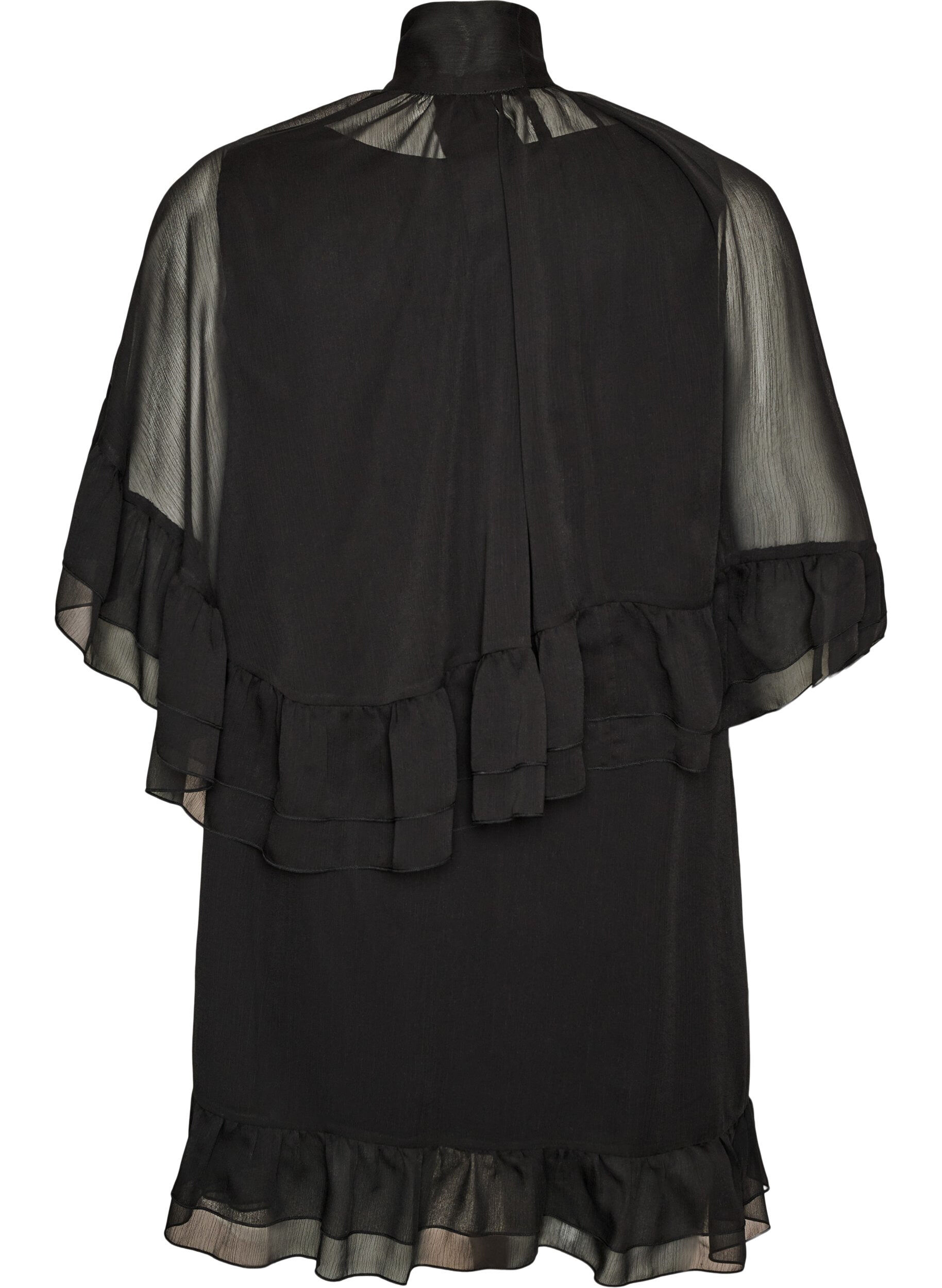 ZizzifashionSleeveless dress with chiffon cape, Black, Packshot image number 1