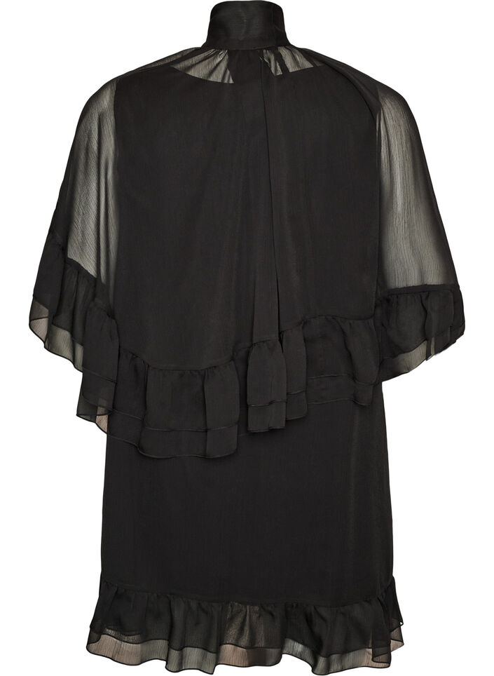 Sleeveless dress with chiffon cape, Black, Packshot image number 1
