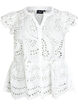 Sleeveless broderie anglaise blouse with ruffles, White, Packshot image number 0