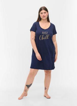 Short-sleeved nightdress in cotton, Peacoat CHILL, Model image number 2