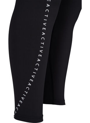 Cropped sport tights with text print, Black, Packshot image number 3