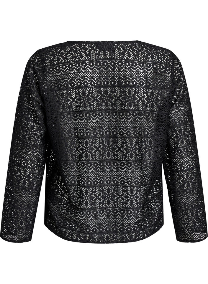 Cardigan with openwork pattern and tie strings, Black, Packshot image number 1