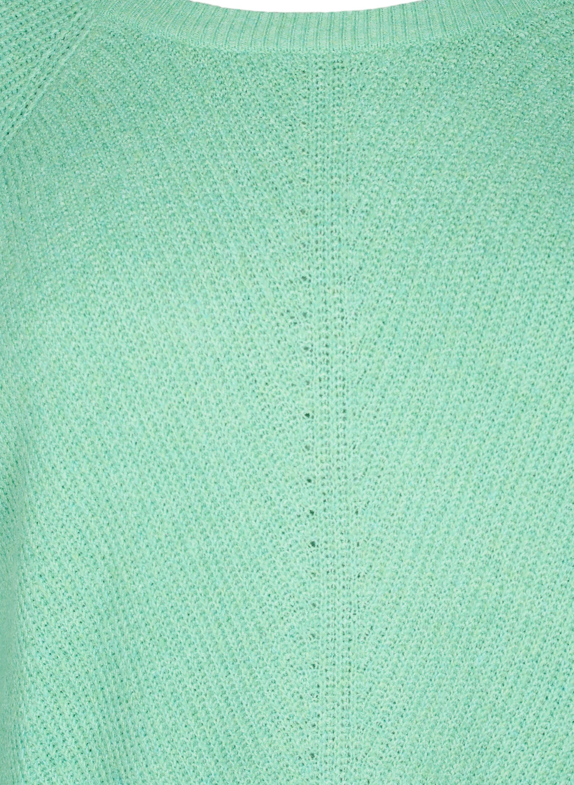 Zizzifashion Knitted blouse with round neck, Light G. Green Mel., Packshot image number 2