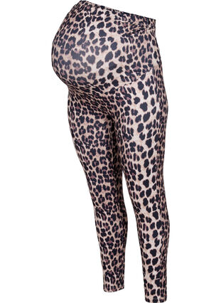 Pregnancy leggings with leopard print, Black Leo AOP, Packshot image number 0