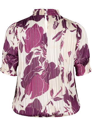 Short-sleeved smock blouse with print, D.Purple Graphic AOP, Packshot image number 1