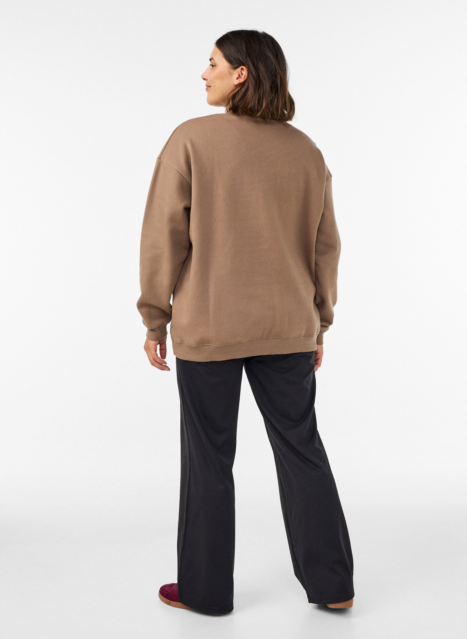 ZizzifashionSweatshirt with high neck and sporty front motif, Brown, Model image number 2