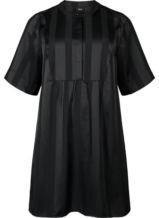 A-line dress with stripes and 1/2 sleeves, Black, Packshot image number 0