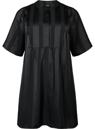 A-line dress with stripes and 1/2 sleeves, Black, Packshot image number 0