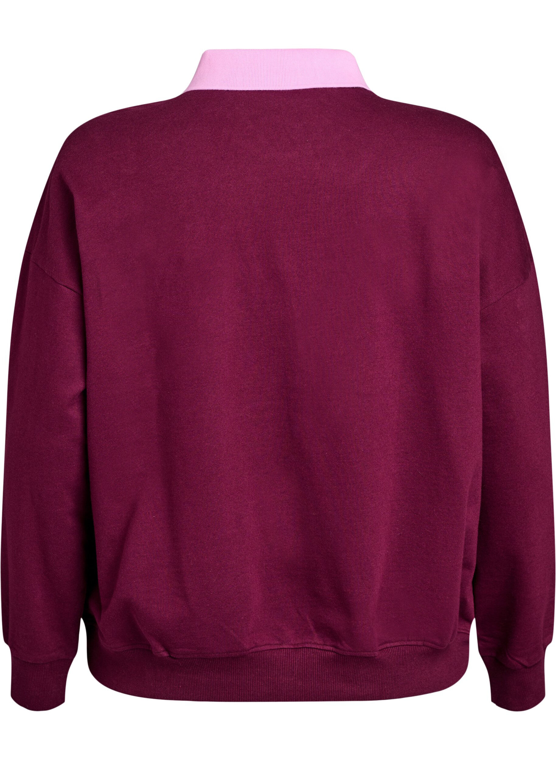 Zizzifashion Organic cotton sweatshirt with collar and contrast print, Dark Bordeaux, Packshot image number 1