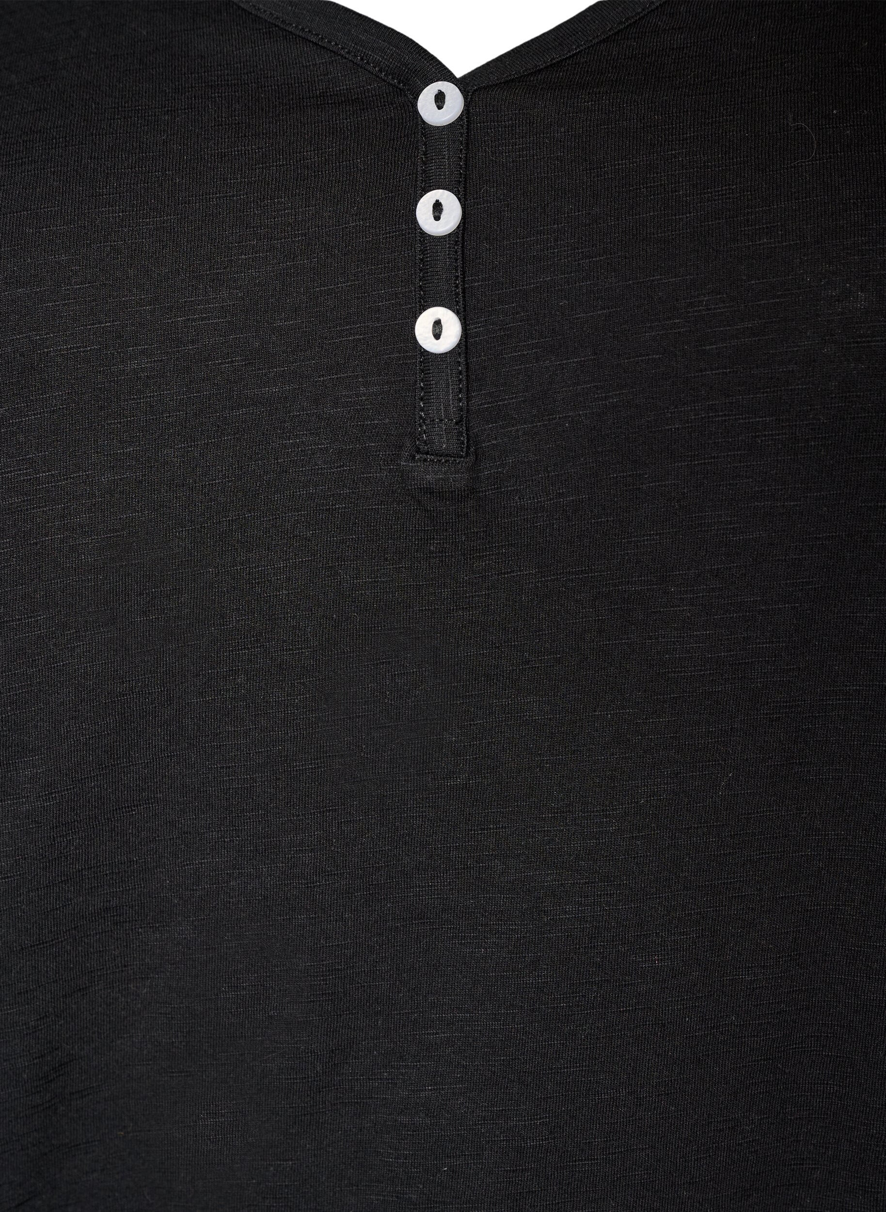 ZizzifashionTank top in organic cotton with V-neck and buttons, Black, Packshot image number 2
