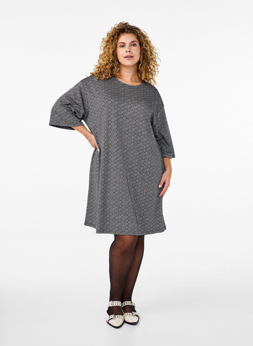 Patterned dress with 3/4 sleeves, Blue, Model image number 1
