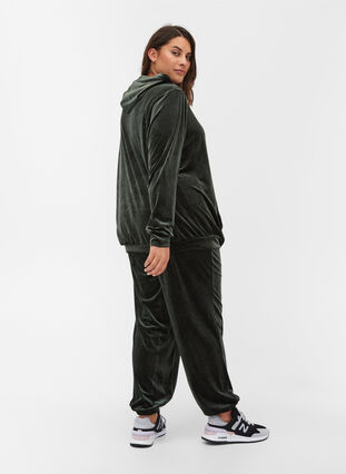 Loose velour sweatpants with pockets, Forest Night, Model image number 1