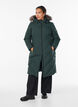 Long winter coat with hook fastenings and a faux fur collar, Green, Model image number 1